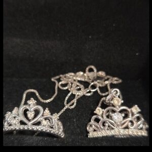 Kay Jewelers Sterling Silver Crown ring and pendant set with white diamonds.
